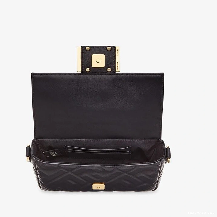Affordable Black Bag Fendi In Nappa Mini Baguette FF Motif Leather 0716